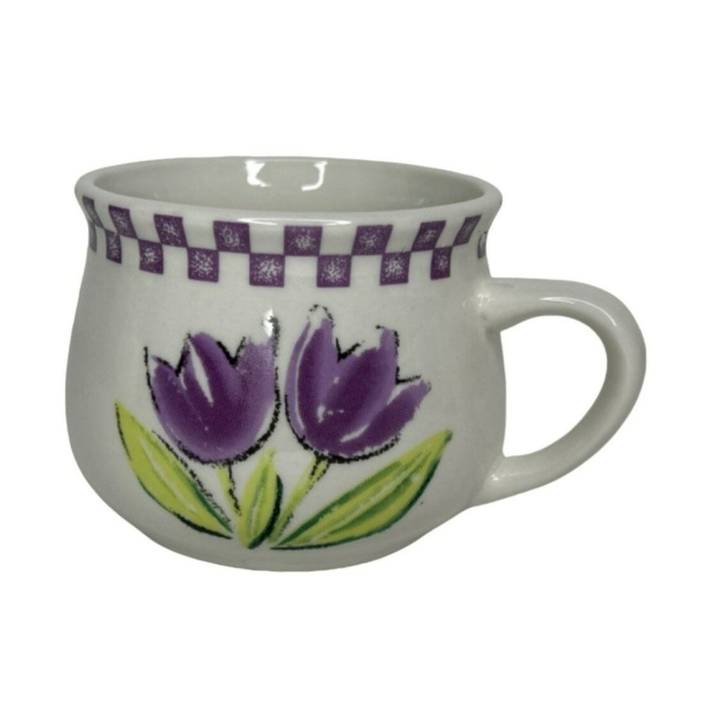 Purple Flowers Coffee Mug Tea Cup Classic Ceramic 3.45” Tall - Picture 1 of 7